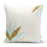 - 7004 - Realhomes Açık Krem Zeminli Pembe Mavi Gold Yapraklar Dijital Baskılı Modern Yastık Kılıfı Realhomes