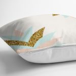 - 7004 - Realhomes Açık Krem Zeminli Pembe Mavi Gold Yapraklar Dijital Baskılı Modern Yastık Kılıfı Realhomes