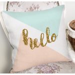 Gold Hello Yazılı Modern Motifler Dijital Baskılı Modern Yastık Kırlent Kılıfı Realhomes