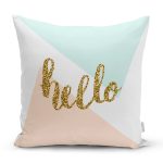 Gold Hello Yazılı Modern Motifler Dijital Baskılı Modern Yastık Kırlent Kılıfı Realhomes