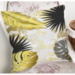 Mermer Zeminli Gold Ve Siyah Yapraklar Dijital Baskılı Modern Kırlent Kılıfı Realhomes