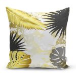 Mermer Zeminli Gold Ve Siyah Yapraklar Dijital Baskılı Modern Kırlent Kılıfı Realhomes