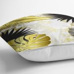 Mermer Zeminli Gold Ve Siyah Yapraklar Dijital Baskılı Modern Kırlent Kılıfı Realhomes