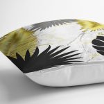 - 7011 - Realhomes  Mermer Zeminli Gold Ve Siyah Yapraklar Dijital Baskılı Modern Yastık Kılıfı Realhomes