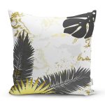 Mermer Zeminli Gold Ve Siyah Yapraklar Dijital Baskılı Modern Kırlent Kılıfı Realhomes