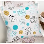 Beyaz Zeminde Mavi Gold Puanlı Dijital Baskılı Modern Yastık Kırlent Kılıfı Realhomes