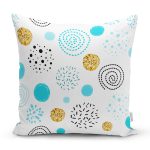 Beyaz Zeminde Mavi Gold Puanlı Dijital Baskılı Modern Yastık Kırlent Kılıfı Realhomes
