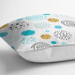 Beyaz Zeminde Mavi Gold Puanlı Dijital Baskılı Modern Yastık Kırlent Kılıfı Realhomes