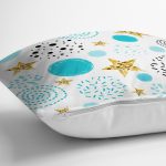 - 7017 - Realhomes  Beyaz Zeminde Mavi Puan Gold Yıldızlı Dijital Baskılı Modern Yastık Kırlent Kılıfı Realhomes