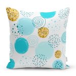 - 7018 - Realhomes  Beyaz Zeminde Mavi Gold Puanlı Dijital Baskılı Modern Yastık Kırlent Kılıfı Realhomes