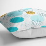 - 7018 - Realhomes  Beyaz Zeminde Mavi Gold Puanlı Dijital Baskılı Modern Yastık Kırlent Kılıfı Realhomes