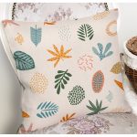 Ekru Zeminli Yaprak Motifler Dijital Baskılı Modern Yastık Kırlent Kılıfı Realhomes