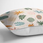 Ekru Zeminli Yaprak Motifler Dijital Baskılı Modern Yastık Kırlent Kılıfı Realhomes