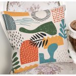 Ekru Zeminde Sanatsal Motifler Dijital Baskılı Modern Yastık Kırlent Kılıfı Realhomes