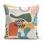 Ekru Zeminde Sanatsal Motifler Dijital Baskılı Modern Yastık Kırlent Kılıfı Realhomes