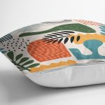 Ekru Zeminde Sanatsal Motifler Dijital Baskılı Modern Yastık Kırlent Kılıfı Realhomes