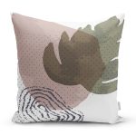 - 7028 - Realhomes  Beyaz Zeminde Suluboya Devetabanı Yaprak Motifli Modern Yastık Kırlent Kılıfı Realhomes