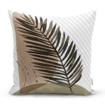 - 7029 - Realhomes Beyaz Zemin Minimal Yaprak Desenli Dijital Baskılı Modern Yastık Kırlent Kılıfı Realhomes