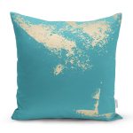 Turkuaz Zeminde Gold Detaylı Dijital Baskılı Modern Yastık Kırlent Kılıfı Realhomes