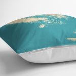 Turkuaz Zeminde Gold Detaylı Dijital Baskılı Modern Yastık Kırlent Kılıfı Realhomes