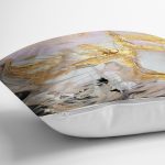 - 7049 - Realhomes  Gold Detaylı Soyut Çizimli Dijital Baskılı Modern Yastık Kırlent Kılıfı Realhomes