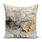 - 7052 - Realhomes Gold Detaylı Soyut Çizimli Dijital Baskılı Modern Yastık Kırlent Kılıfı Realhomes