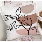 - 7057 - Realhomes Geometrik Desenli Yaprak Motifli Dijital Baskılı Modern Yastık Kırlent Kılıfı Realhomes