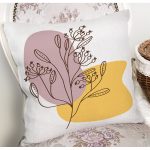 Sarı Pubra Renkli İnce Dal Motifli Dijital Baskılı Modern Yastık Kırlent Kılıfı Realhomes