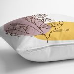 Sarı Pubra Renkli İnce Dal Motifli Dijital Baskılı Modern Yastık Kırlent Kılıfı Realhomes