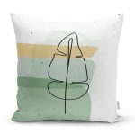 - 7070 - Realhomes Pastel Renkli Zemin Üzerine Onedraw Yaprak Çizimli Modern Kırlent Kılıfı Realhomes