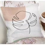 Pastel Renkli Zemin Üzerine Onedraw Yaprak Çizimli Modern Yastık Kırlent Kılıfı Realhomes