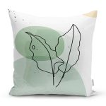 - 7072 - Realhomes Pastel Renkli Zemin Üzerine Onedraw Yaprak Çizimli Modern Yastık Kırlent Kılıfı Realhomes