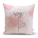 - 7082 - Realhomes Pastel Renkli Onedraw Gül Resimli Dijital Baskılı Modern Yastık Kırlent Kılıfı Realhomes