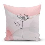 - 7083 - Realhomes Pastel Renkli Onedraw Gül Resimli Dijital Baskılı Modern Yastık Kırlent Kılıfı Realhomes
