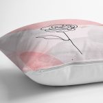 - 7083 - Realhomes Pastel Renkli Onedraw Gül Resimli Dijital Baskılı Modern Yastık Kırlent Kılıfı Realhomes