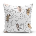 Beyaz Zemınde Bayan Desenli Dijital Baskılı Modern Yastık Kırlent Kılıfı Realhomes