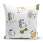 Beyaz Zemınde Bayan Desenli Dijital Baskılı Modern Yastık Kırlent Kılıfı Realhomes