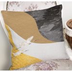 Renkli Zeminde Leylek Desenli Dijital Baskılı Modern Yastık Kırlent Kılıfı Realhomes