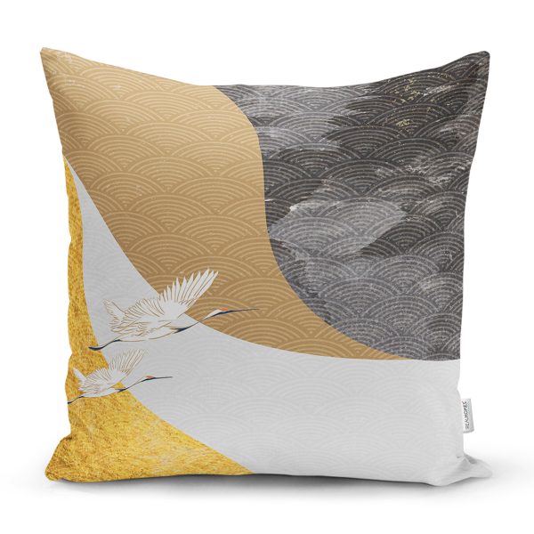Renkli Zeminde Leylek Desenli Dijital Baskılı Modern Yastık Kırlent Kılıfı Realhomes