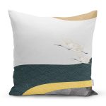 Renkli Zeminde Leylek Desenli Dijital Baskılı Modern Yastık Kırlent Kılıfı Realhomes