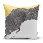 Renkli Zeminde Leylek Desenli Dijital Baskılı Modern Yastık Kırlent Kılıfı Realhomes