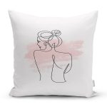 Beyaz Zeminde Bayan Desenli Dijital Baskılı Modern Yastık Kırlent Kılıfı Realhomes