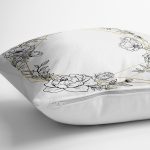 - 7094 - Realhomes Beyaz Zeminde Gul Desenli Gold Detaylı Dijital Baskılı Modern Kırlent Kılıfı Realhomes