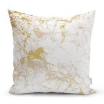 - 7095 - Realhomes Mermer Gorunumlu Gold Detaylı Dijital Baskılı Modern Yastık Kırlent Kılıfı Realhomes