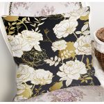 Sıyah Zeminli Gold Detaylı Gul Yaprakları Yastık Kırlent Kılıfı Realhomes