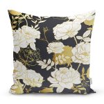 Sıyah Zeminli Gold Detaylı Gul Yaprakları Yastık Kırlent Kılıfı Realhomes
