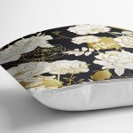 Sıyah Zeminli Gold Detaylı Gul Yaprakları Yastık Kırlent Kılıfı Realhomes