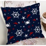 - 7101 - Realhomes Lacivert Zeminli Renkli Yunus Desenli Dijital Baskılı Modern Yastık Kırlent Kılıfı Realhomes