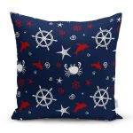 - 7101 - Realhomes Lacivert Zeminli Renkli Yunus Desenli Dijital Baskılı Modern Yastık Kırlent Kılıfı Realhomes