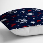 - 7101 - Realhomes Lacivert Zeminli Renkli Yunus Desenli Dijital Baskılı Modern Yastık Kırlent Kılıfı Realhomes